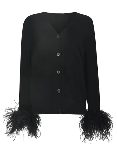 Shop Prada Feathered Cuff Cardigan In Black