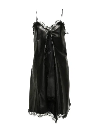 Shop Off-white Lace Nappa Slip Dress In Black