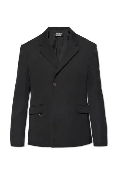 Shop Jacquemus Single Breasted Sleeved Blazer In Black