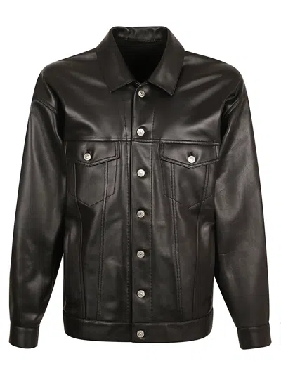 Shop Balenciaga Buttoned Classic :leather Jacket In Black