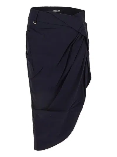 Shop Jacquemus La Jupe Saudade Draped Skirt In Blue