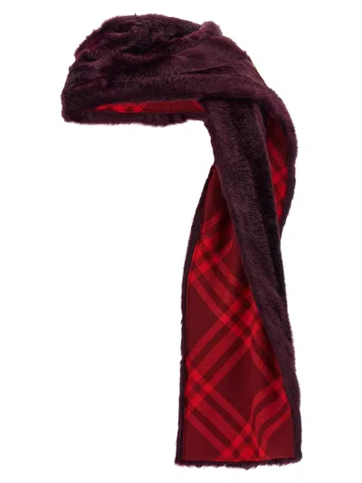 Shop Burberry Eco Fur Hooded Scarf In Bordeaux