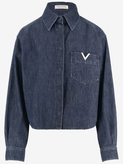Shop Valentino Vlogo Cotton Denim Shirt