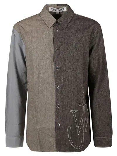 Shop Jw Anderson J.w. Anderson Anchor Classic Fit Patchwork Shirt In Grey/multicolor