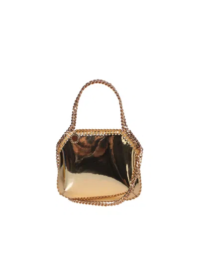 Shop Stella Mccartney Falabella Mini Laminated Gold Bag In Metallic