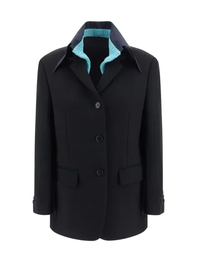 Shop Prada Blazer Jacket In Nero+blu