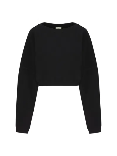 Shop Saint Laurent Crewneck Cropped Sweatshirt In Noir