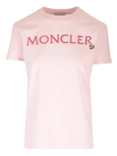 Shop Moncler Signature T- Shirt In Pink