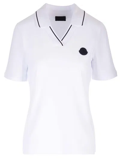 Shop Moncler V-neck Polo Shirt In White