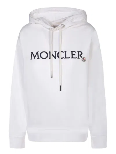 Shop Moncler Logo Ivory Hoodie In White