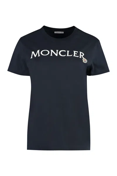 Shop Moncler Cotton Crew-neck T-shirt In Blue