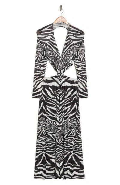 Shop Afrm Assi Floral Cutout Detail Long Sleeve Knit Dress In Blanc Zebra