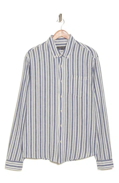 Shop Slate & Stone Linen-blend Button-up Shirt In Navy White Stripe