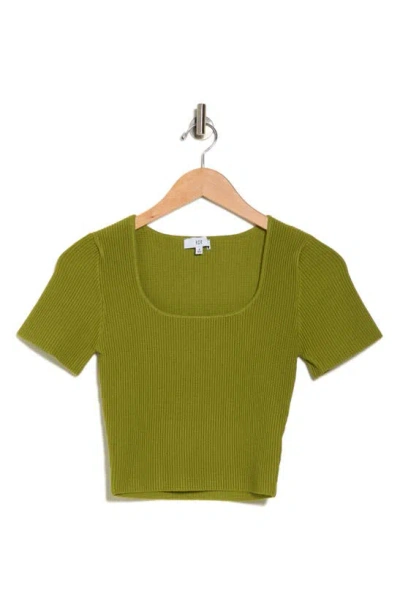 Shop Nsr Square Neck Short Sleeve Knit Sweater In Olive
