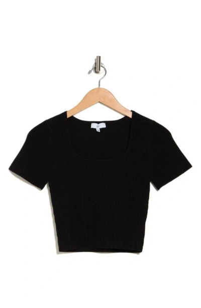 Shop Nsr Square Neck Short Sleeve Knit Sweater In Black