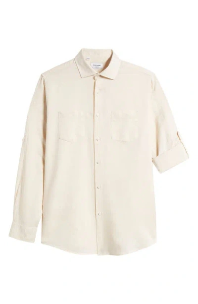 Shop Duchamp Trim Fit Linen & Cotton Dress Shirt In Tan