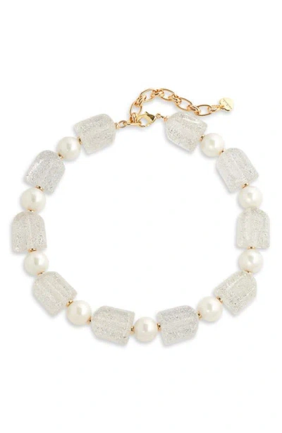 Shop Nakamol Chicago Florite & Imitation Pearl Collar Necklace In Florite White Mix