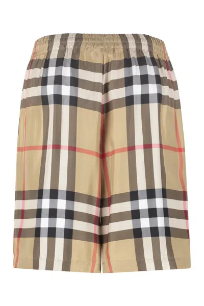 Shop Burberry Checked Shorts In Beige