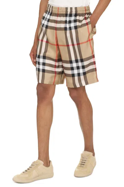 Shop Burberry Checked Shorts In Beige