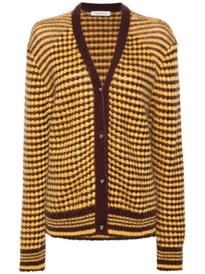 Shop Wales Bonner Yellow Unity Intarsia-knit Cardigan In Brown