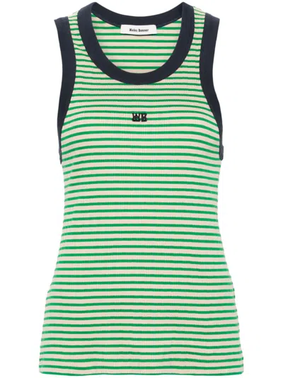 Shop Wales Bonner Green Striped Knitted Tank Top In Neutrals