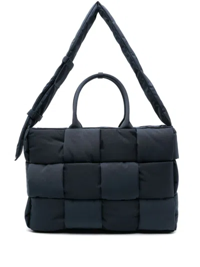 Shop Bottega Veneta Black Padded Tech Arco Tote Bag In 4152 - Abyss-silver
