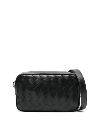 Shop Bottega Veneta Black Mini Intrecciato Leather Cross Body Bag In 8803 - Black-silver