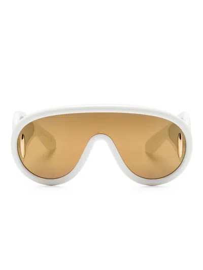 Shop Loewe White Wave Mask Sunglasses