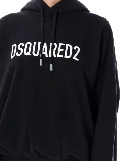 Shop Dsquared2 Fleece Hooded Mini Dress In Black