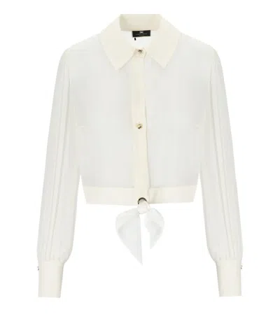 Shop Elisabetta Franchi Ivory Cropped Shirt With Knot