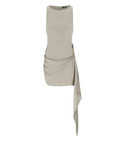 Shop Elisabetta Franchi Pearl Grey Asymmetric Dress