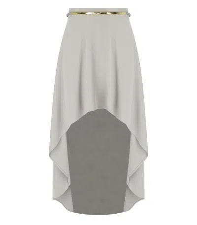 Shop Elisabetta Franchi Pearl Grey Asymmetric Skirt With Belt