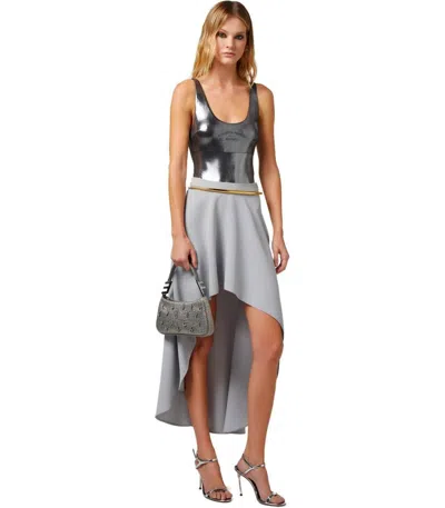Shop Elisabetta Franchi Pearl Grey Asymmetric Skirt With Belt