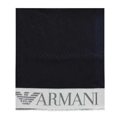 Shop Emporio Armani Blue Scarf With Jacquard Logo