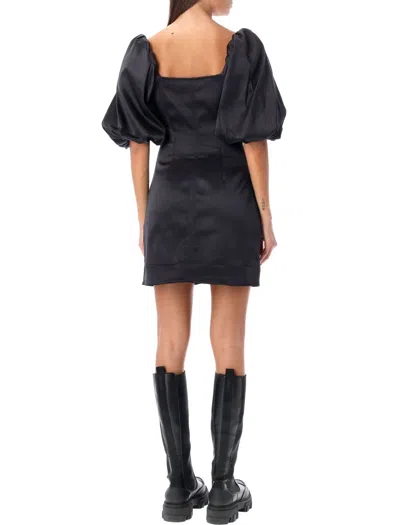 Shop Ganni Satin Mini Dress In Black