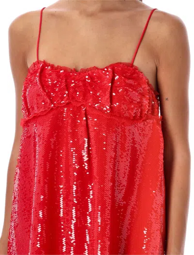 Shop Ganni Sequins Mini Dress In Red