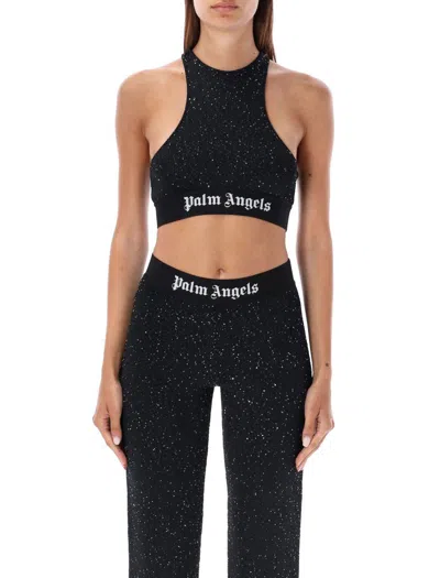 Shop Palm Angels Soiree Knit Logo Top In Black/white