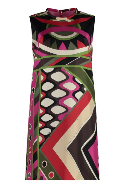 Shop Pucci Printed Silk Dress In Multicolor