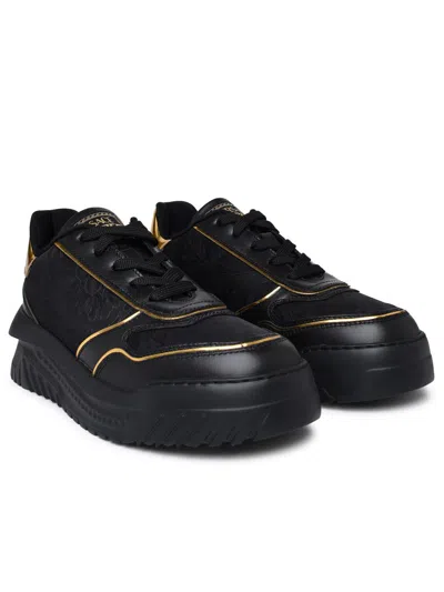 Shop Versace 'odissea' Sneakers In Calf Leather And Black Fabric