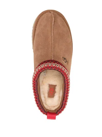 Shop Ugg Beige Slipper With Logo Embroidery In Suede Woman