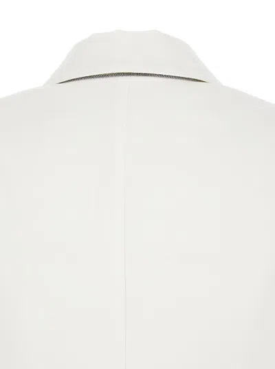 Shop Brunello Cucinelli White Double-breasted Blazer With Buttons In Cotton Woman