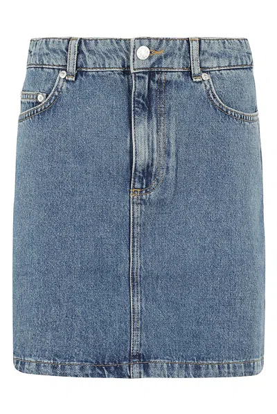 Shop Moschino Jeans Logo Patch Denim Mini Skirt In Blue