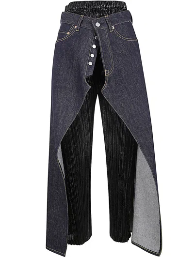 Shop Junya Watanabe Comme Des Garçons Layered Effect Pants In Blue