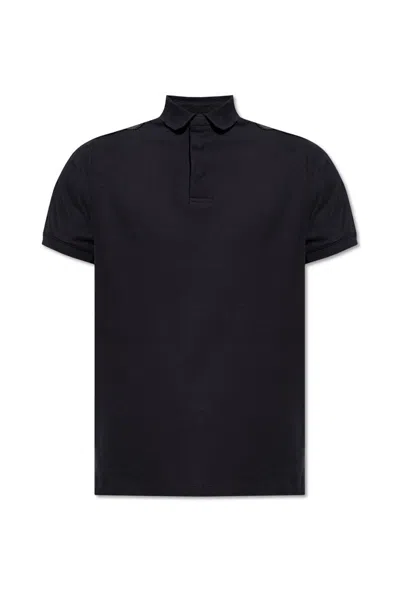 Shop Emporio Armani Logo Embroidered Short Sleeved Polo Shirt In Navy