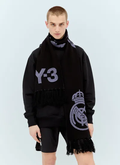 Shop Real Madrid X Adidas Y-3 Logo Jacquard Scarf In Black