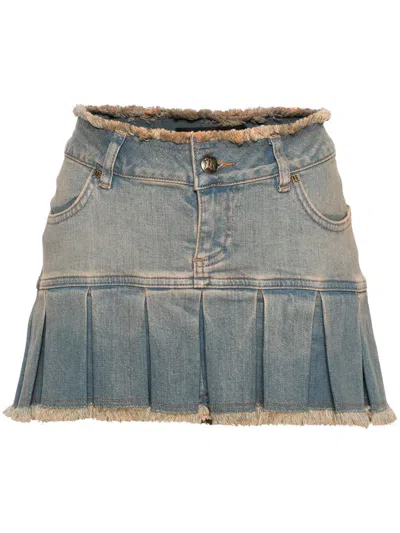Shop Misbhv Blue Pleated Denim Mini Skirt