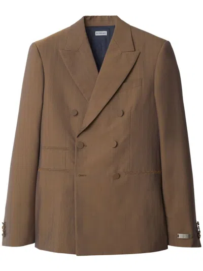 Shop Burberry Brown Double-breasted Wool Blazer