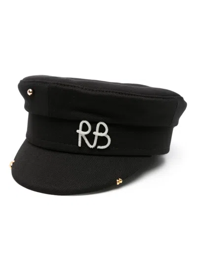 Shop Ruslan Baginskiy Black Monogram-appliqué Baker Boy Hat