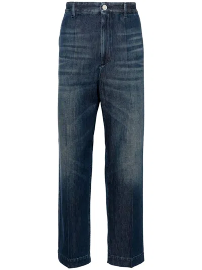 Shop Valentino Blue Whiskering-effect Straight-leg Jeans