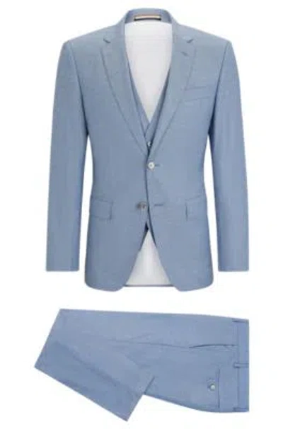 Shop Hugo Boss Slim-fit Suit In A Melange Wool Blend In Light Blue